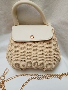 Forever 21 Cream Woven Top-Handle Crossbody Bag